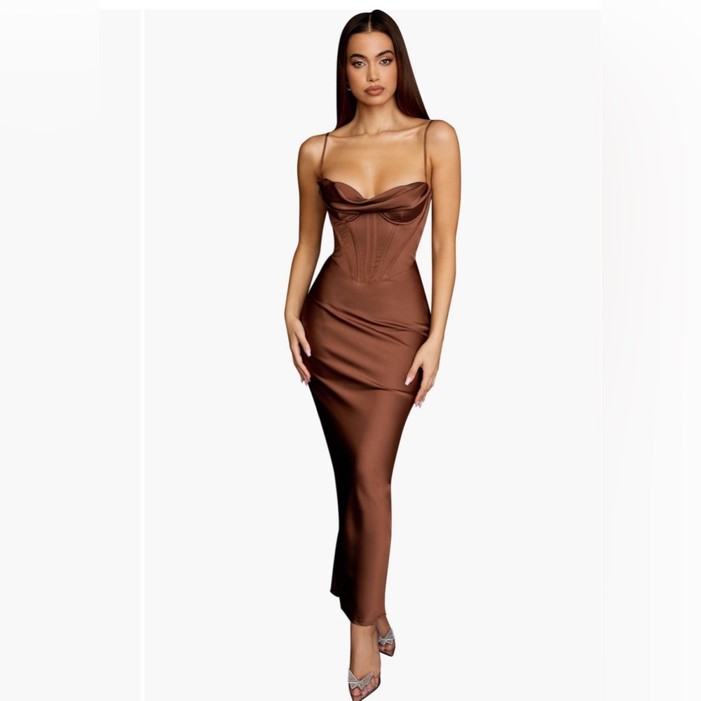 HOUSE OF CB Charmaine Corset Dress in Chocolate Brown, Size XS